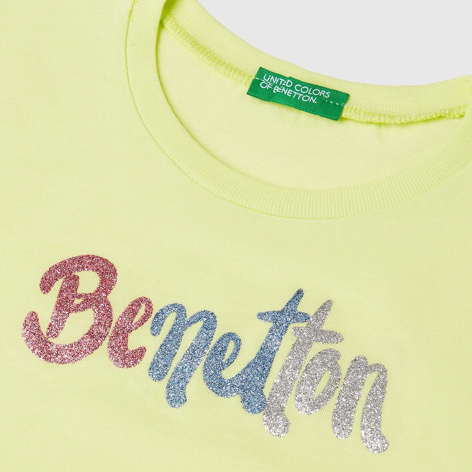 Kız Çocuk Sarı Simli Logo Baskılı T-Shirt