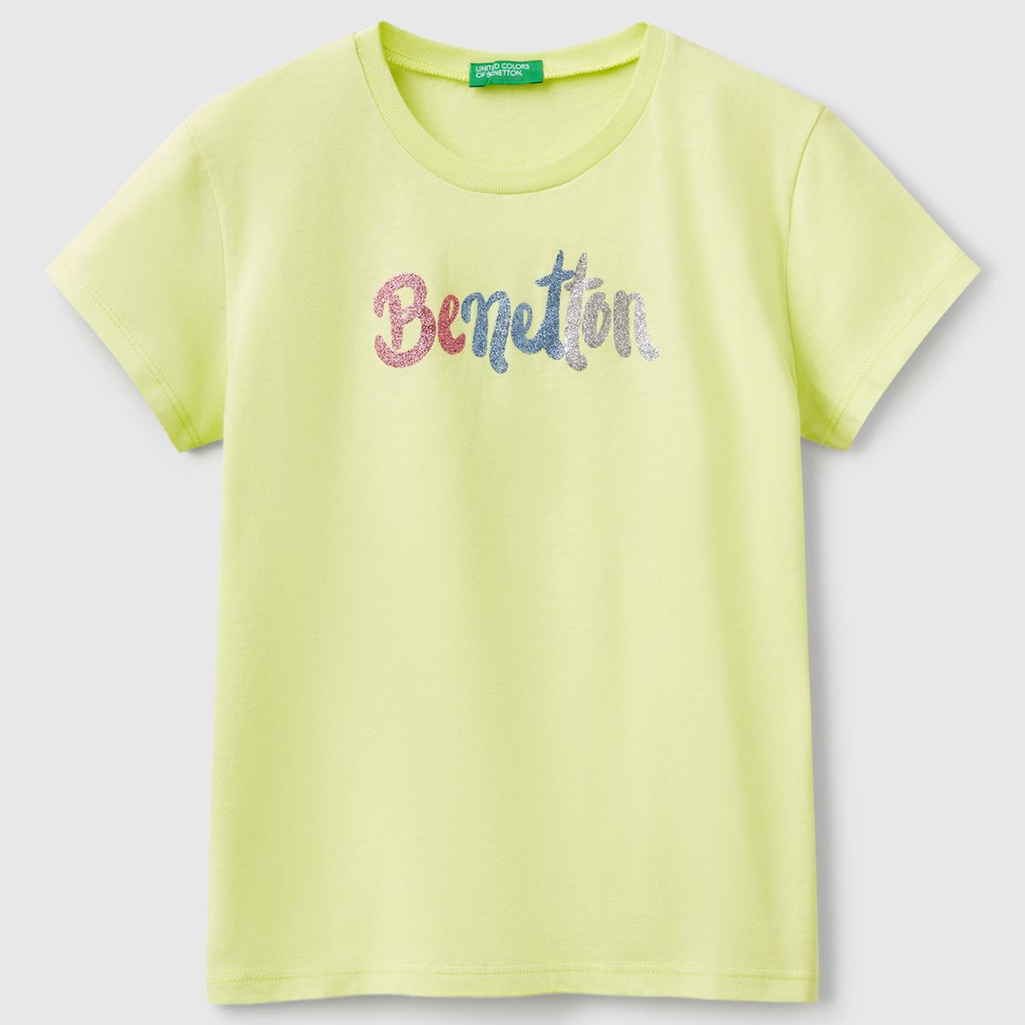 Kız Çocuk Sarı Simli Logo Baskılı T-Shirt