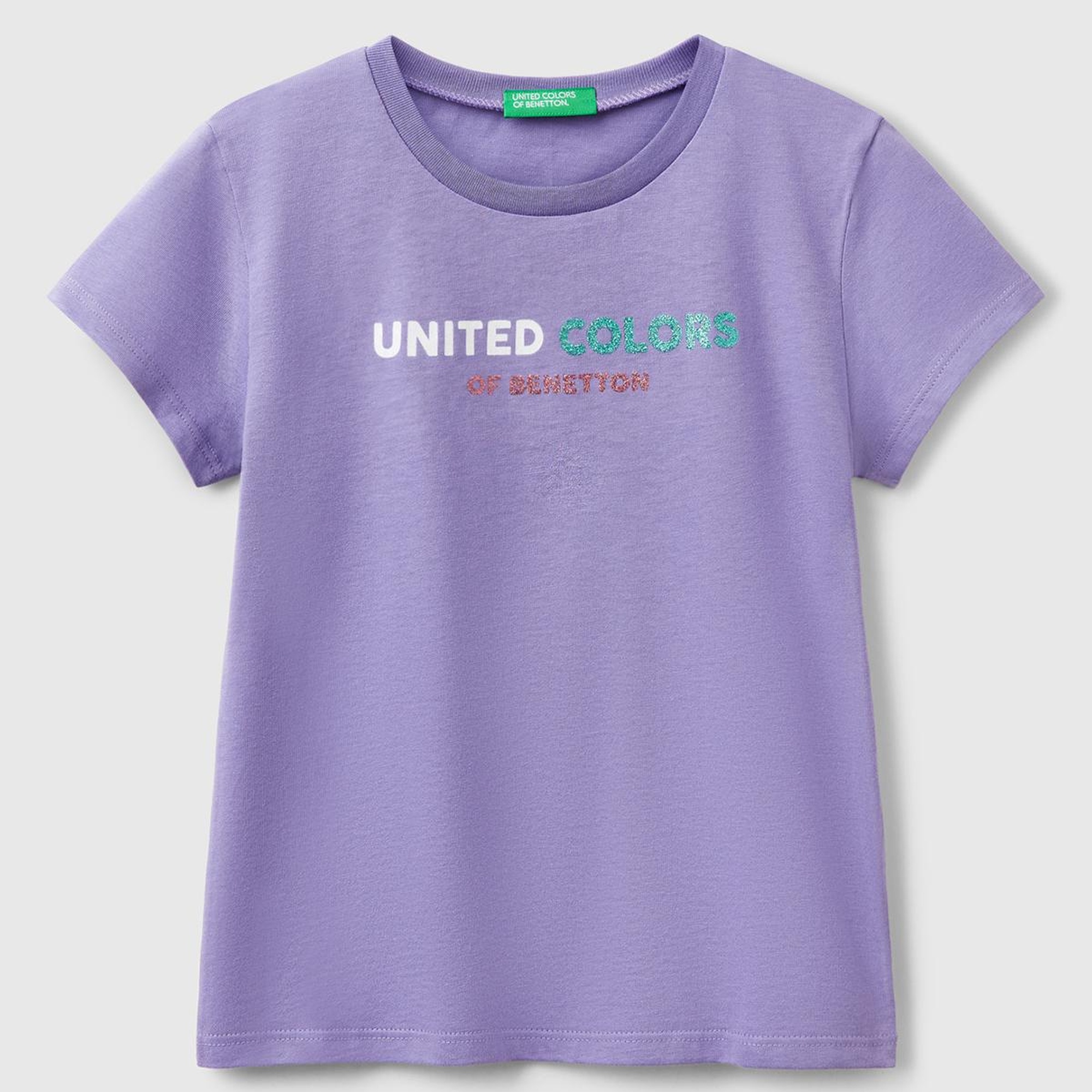 Kız Çocuk Mor Simli Logo Baskılı T-Shirt