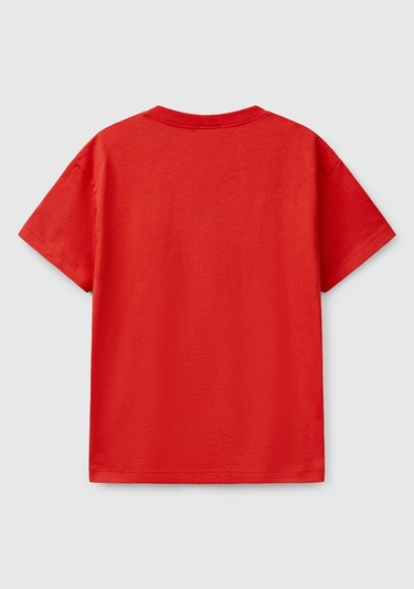  Erkek Çocuk Kırmızı Benetton Logo Baskılı T-Shirt