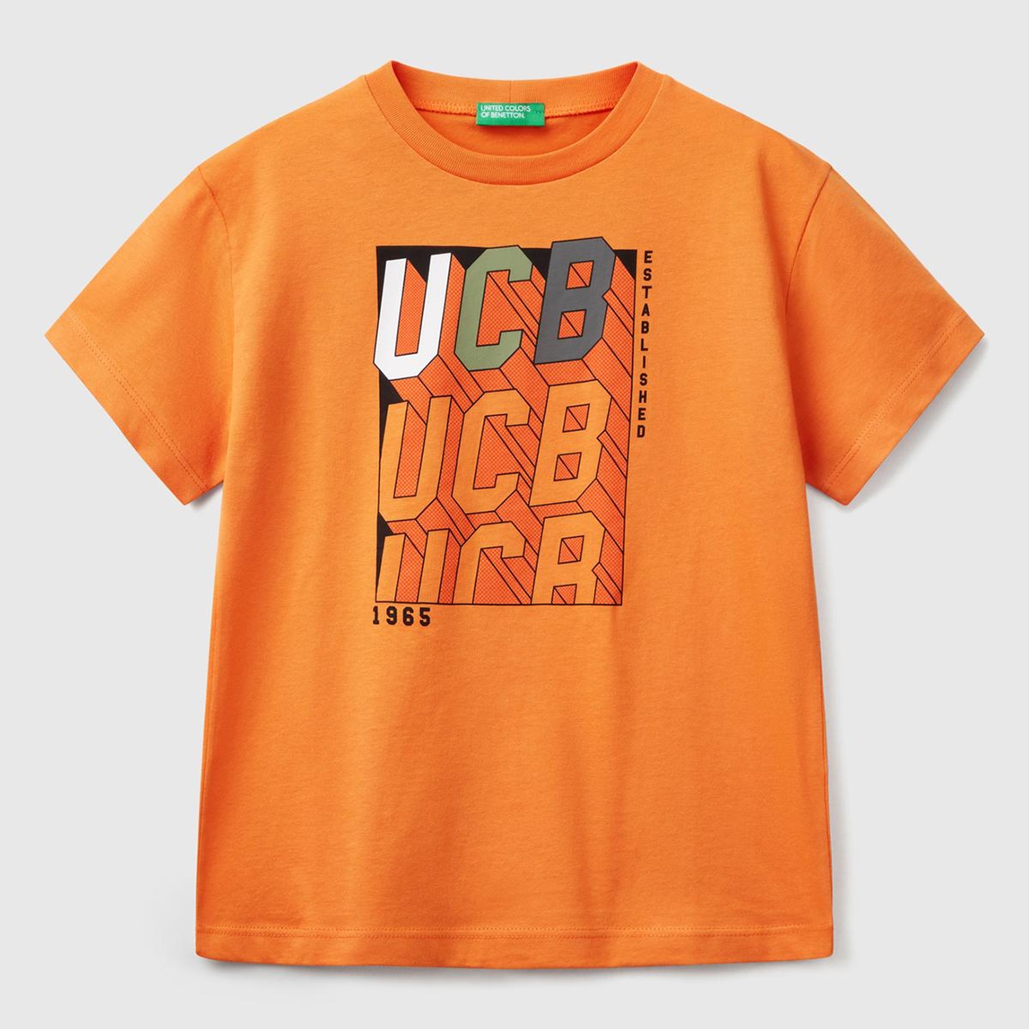 Erkek Çocuk Turuncu Benetton Logo Baskılı T-Shirt