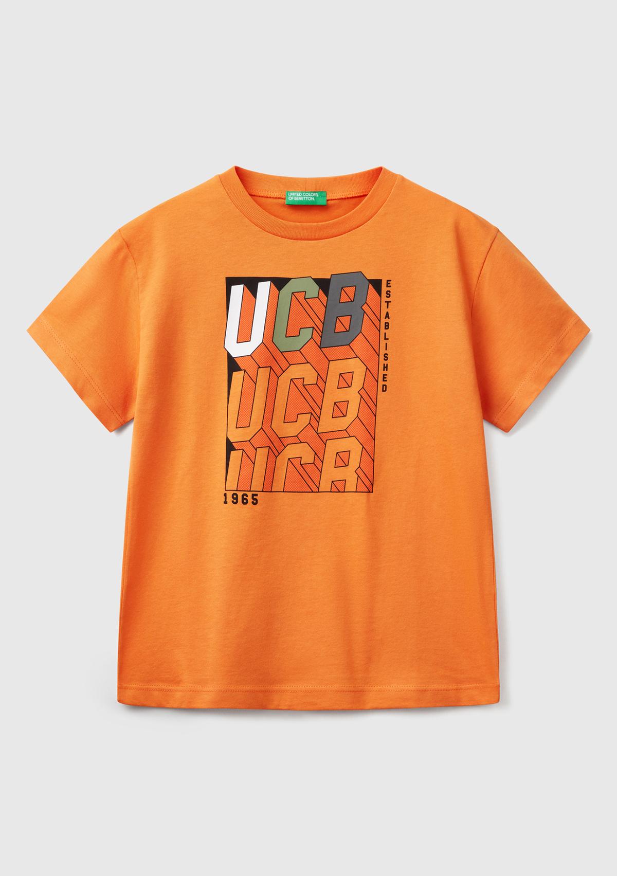  Erkek Çocuk Turuncu Benetton Logo Baskılı T-Shirt