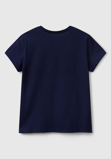  Kız Çocuk Lacivert Simli Logo Baskılı T-Shirt