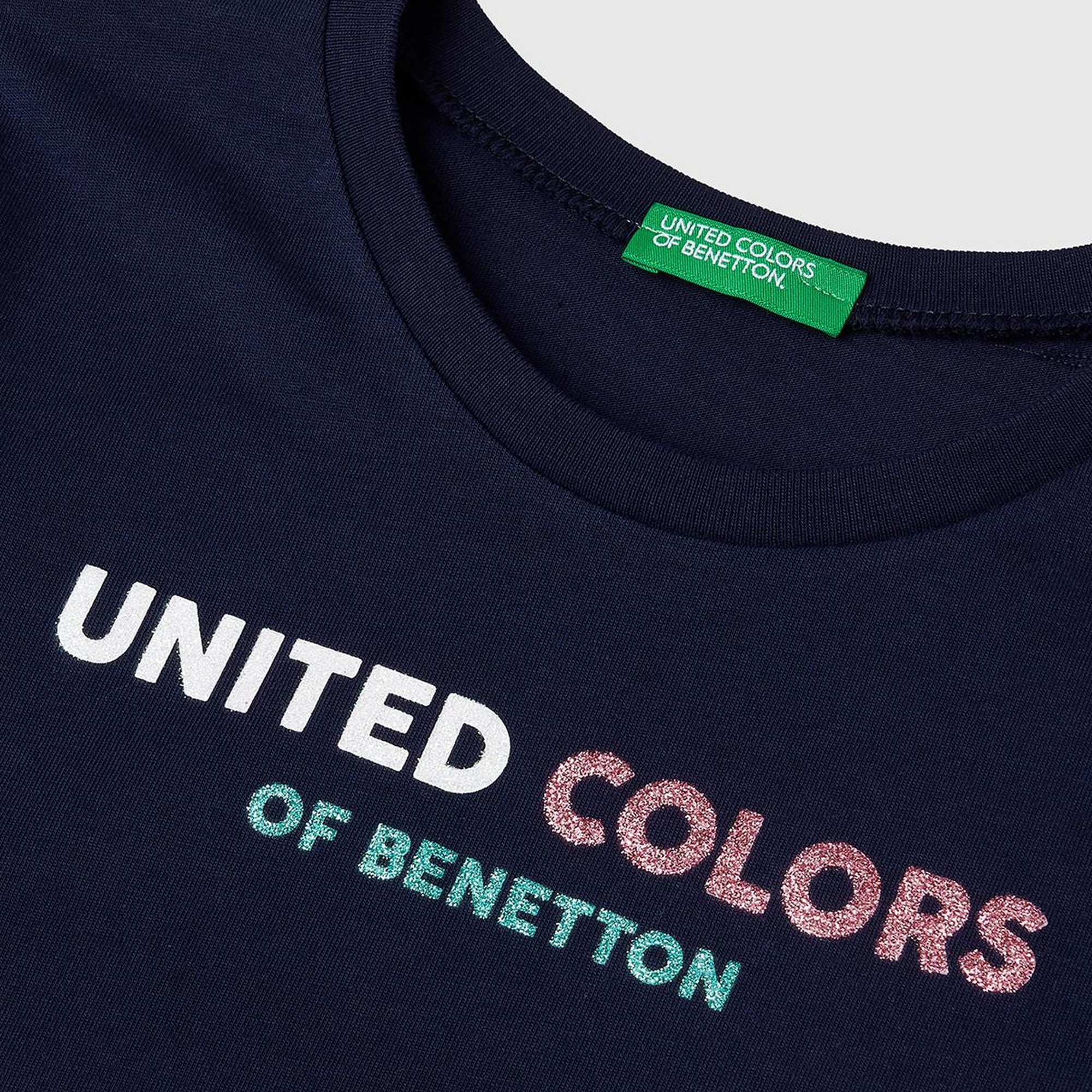 Kız Çocuk Lacivert Simli Logo Baskılı T-Shirt