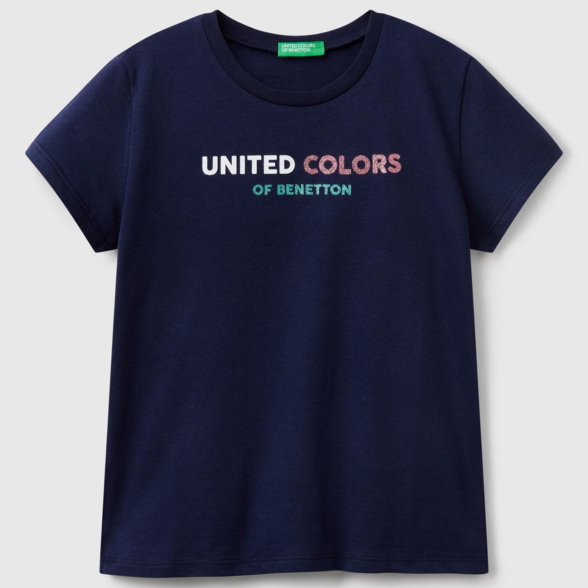 Kız Çocuk Lacivert Simli Logo Baskılı T-Shirt