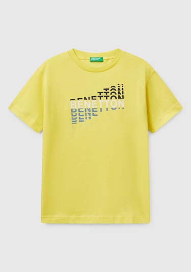  Erkek Çocuk Sarı Benetton Logo Baskılı T-Shirt