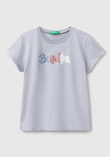  Kız Çocuk Lila Simli Logo Baskılı T-Shirt