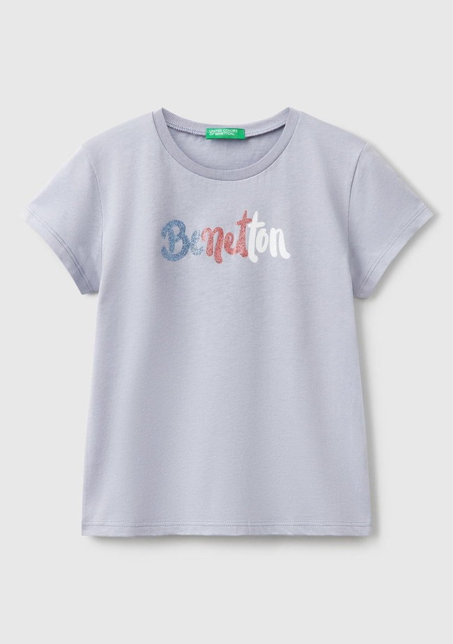  Kız Çocuk Lila Simli Logo Baskılı T-Shirt