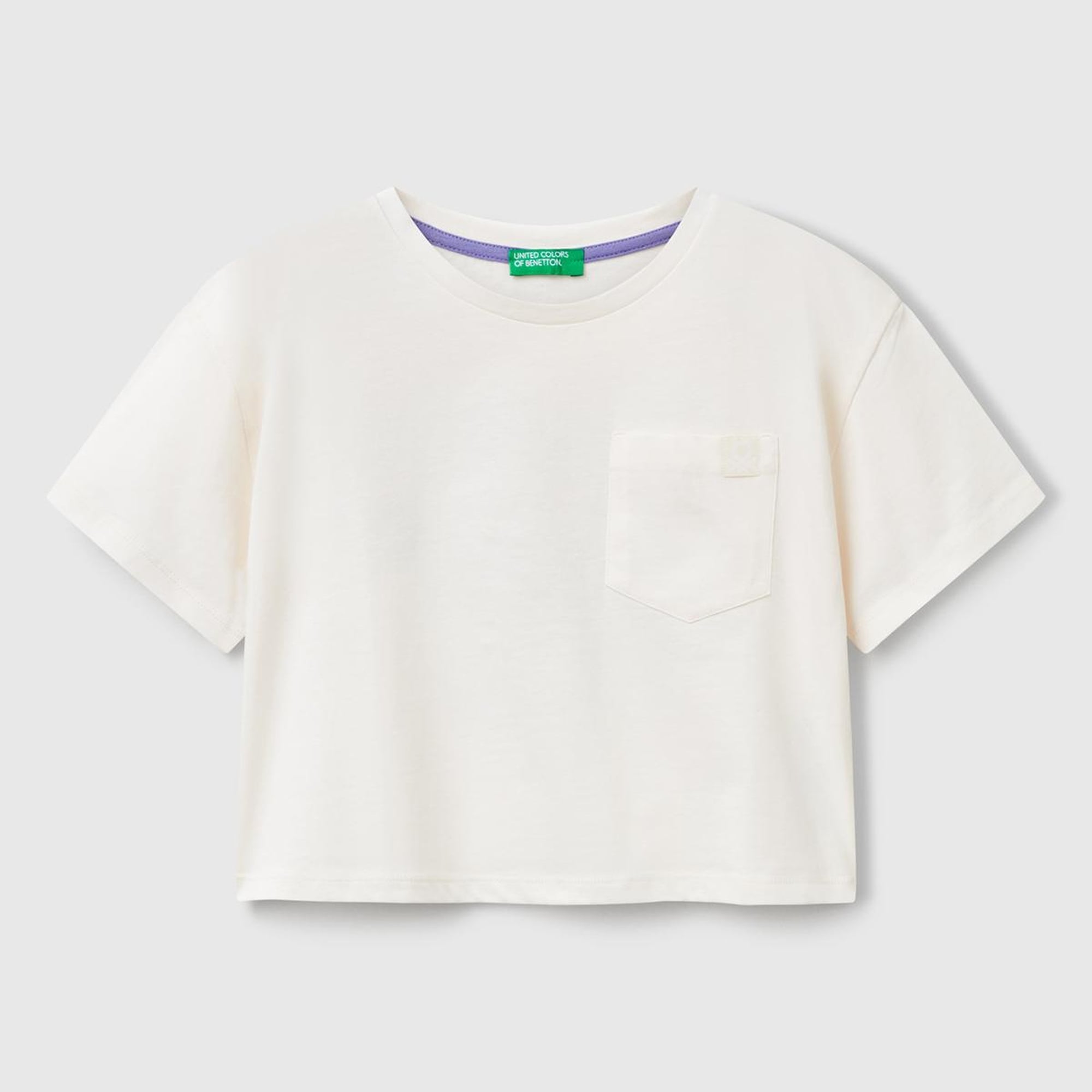 Kız Çocuk Ekru Arkası Baskılı Yama Cepli T-Shirt