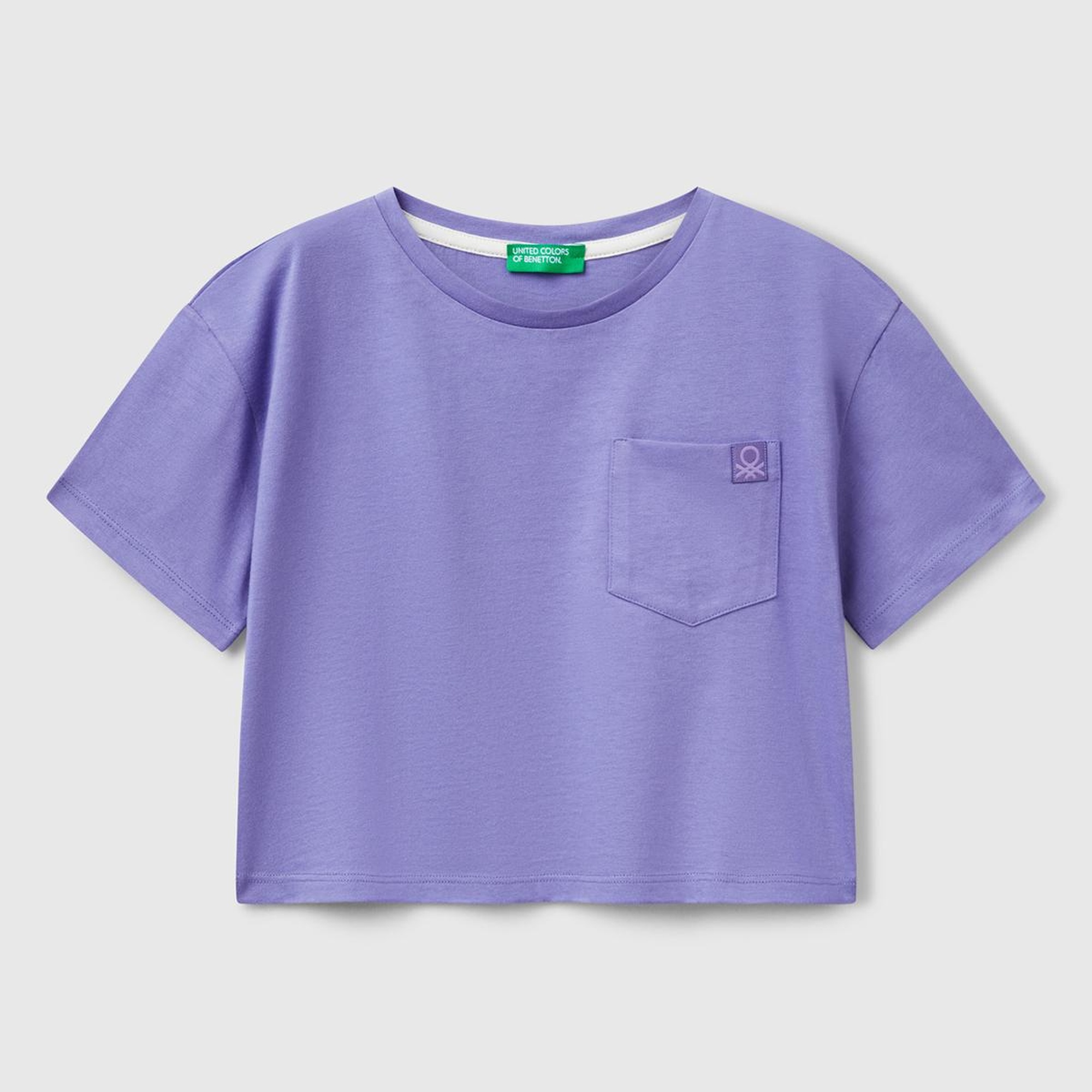 Kız Çocuk Mor Arkası Baskılı Yama Cepli T-Shirt