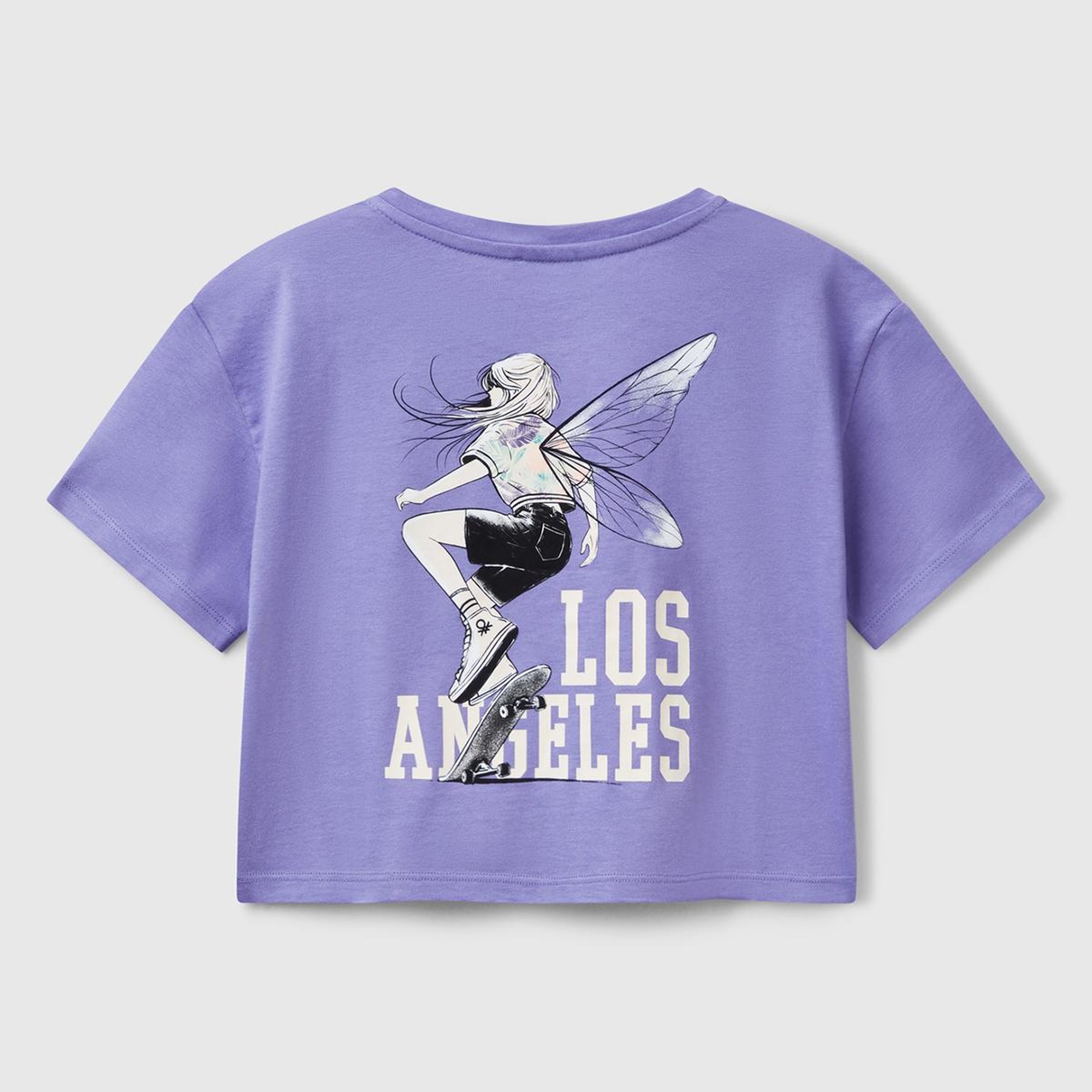 Kız Çocuk Mor Arkası Baskılı Yama Cepli T-Shirt