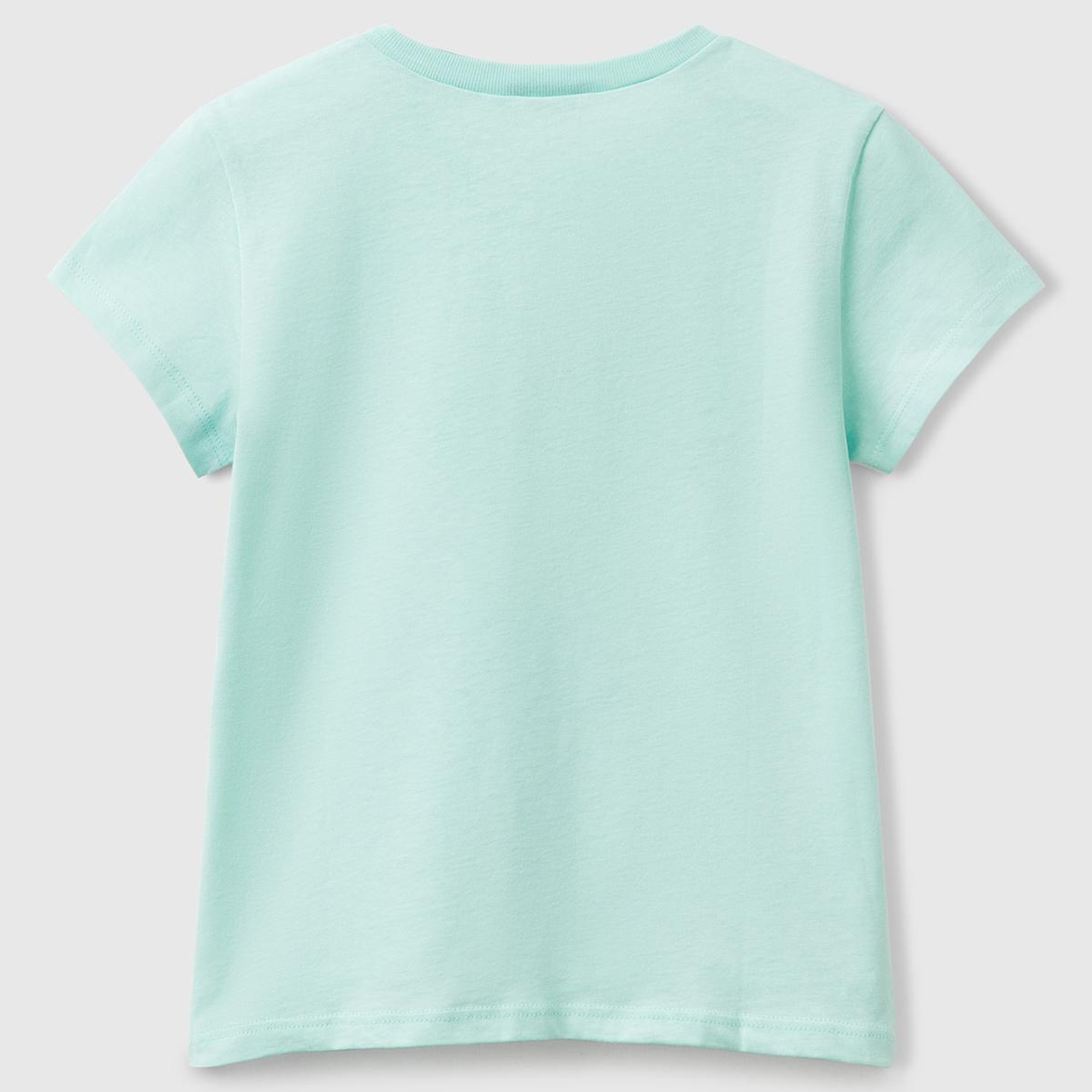 Kız Çocuk Su Yeşili Simli Logo Baskılı T-Shirt