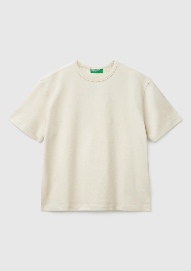  Erkek Çocuk Krem Logo Baskı Detaylı Oversize T-Shirt