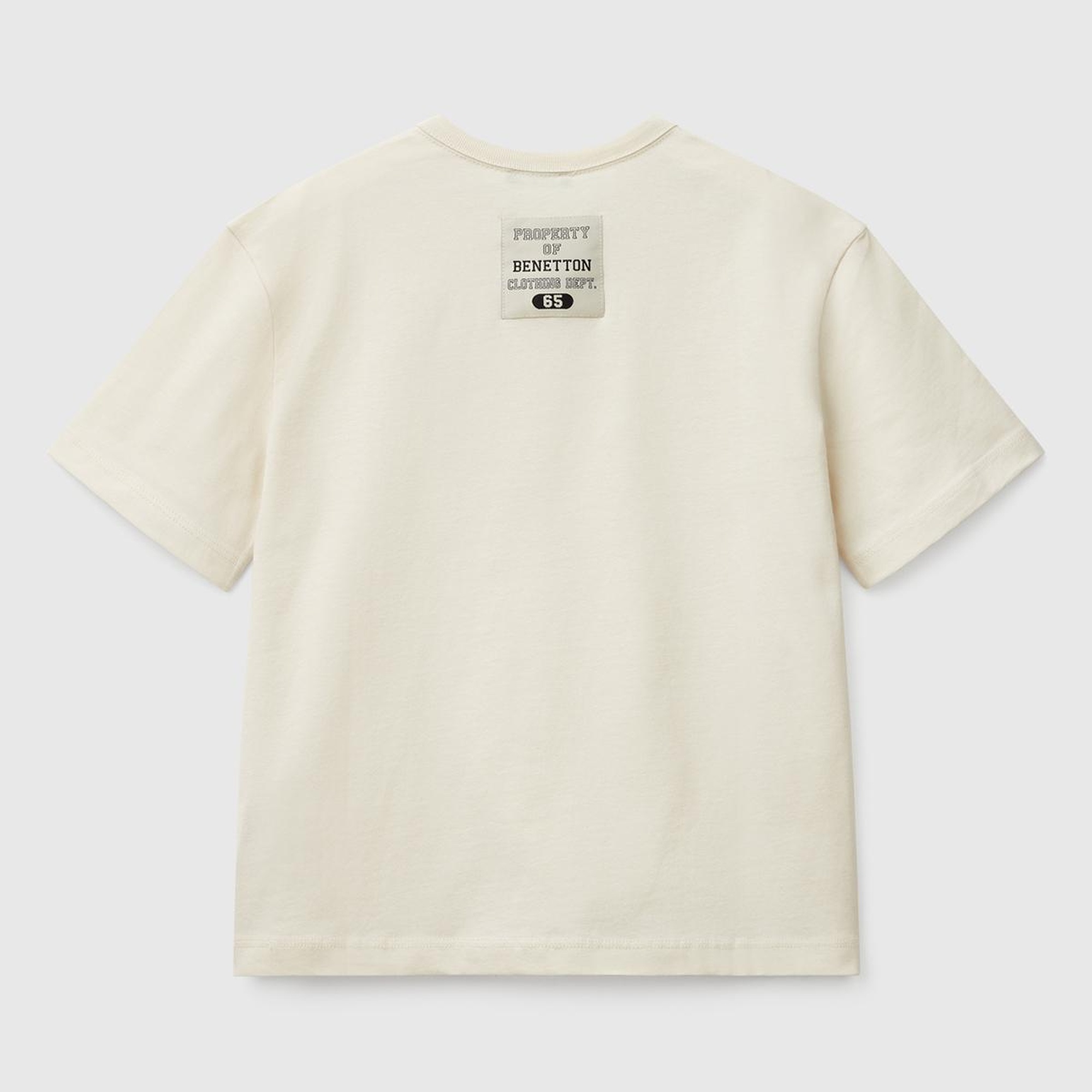 Erkek Çocuk Krem Logo Baskı Detaylı Oversize T-Shirt