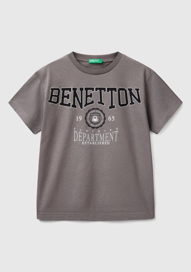  Erkek Çocuk Antrasit Benetton Logo Baskılı T-Shirt