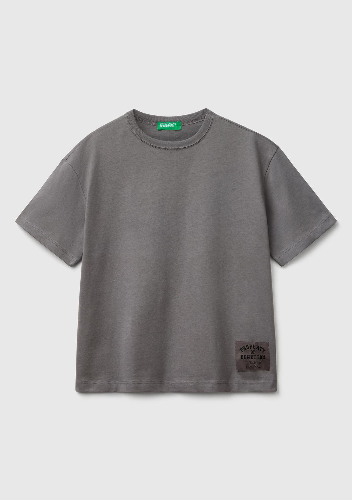  Erkek Çocuk Antrasit Logo Baskı Detaylı Oversize T-Shirt