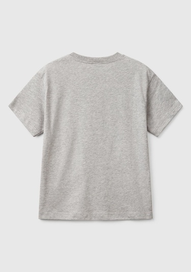  Erkek Çocuk Gri Melanj Benetton Logo Baskılı T-Shirt