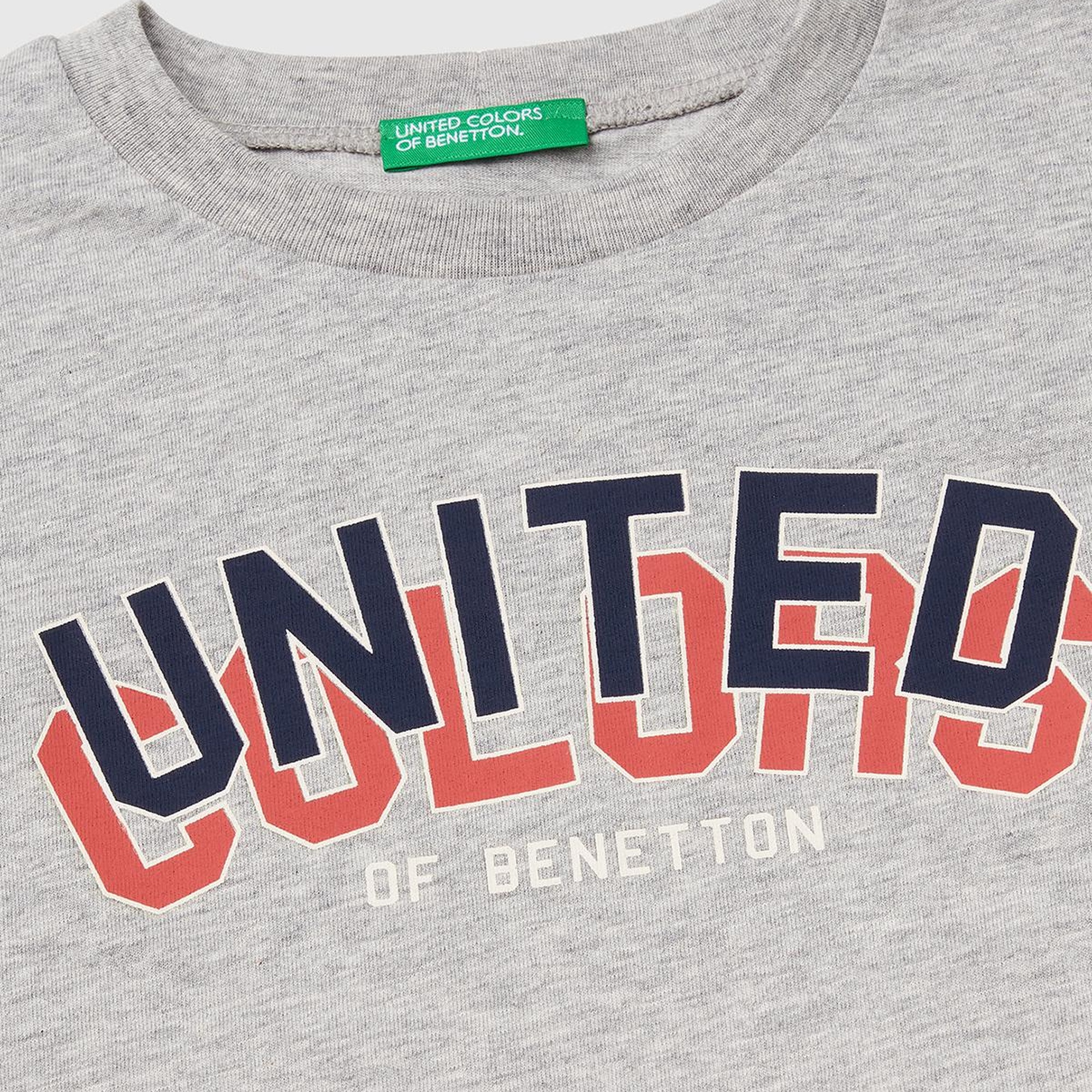 Erkek Çocuk Gri Melanj Benetton Logo Baskılı T-Shirt