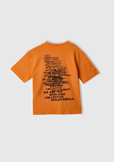  Erkek Çocuk Turuncu Smiley World Baskılı Logo Etiketli T-Shirt