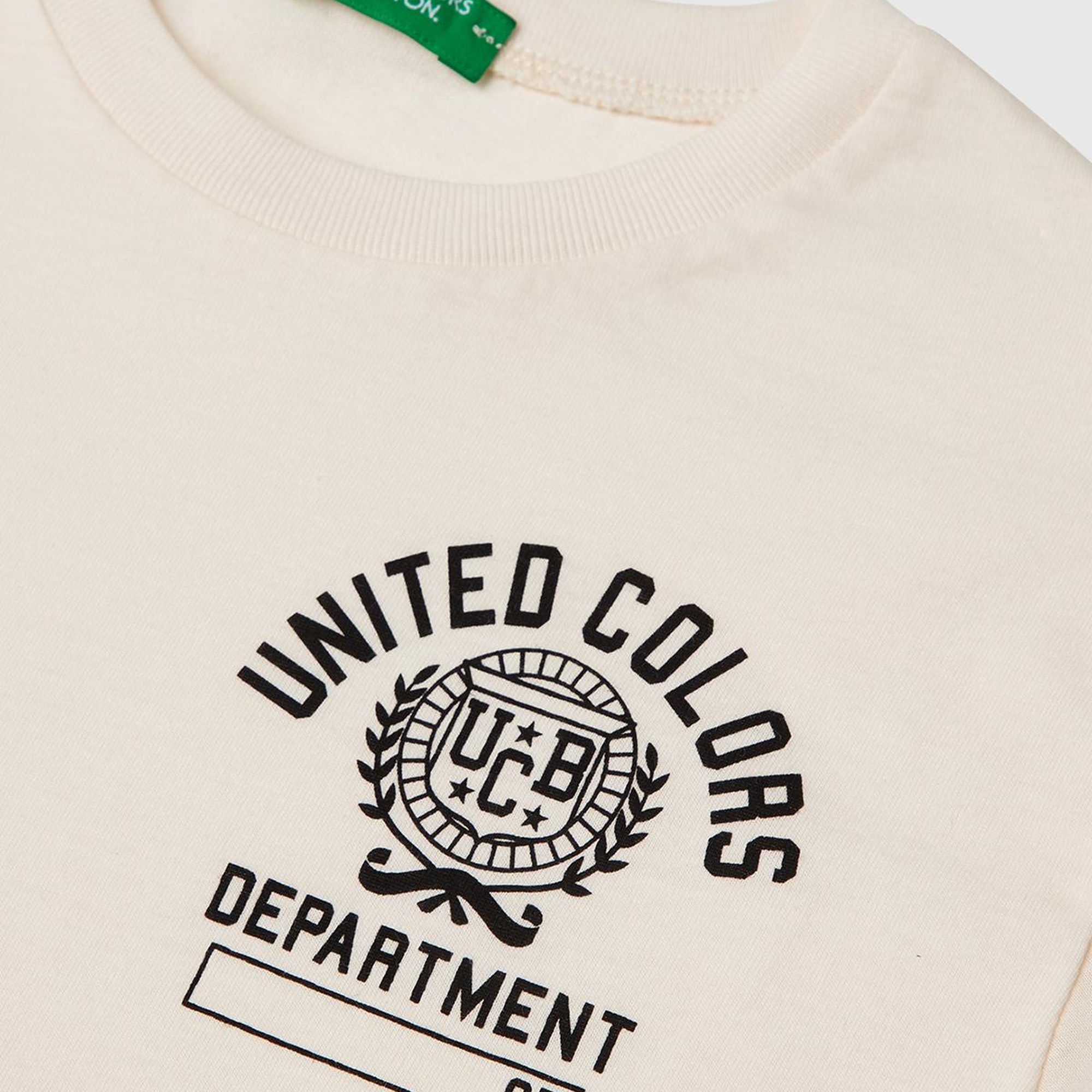 Erkek Çocuk Ekru Benetton Logo Baskılı T-Shirt