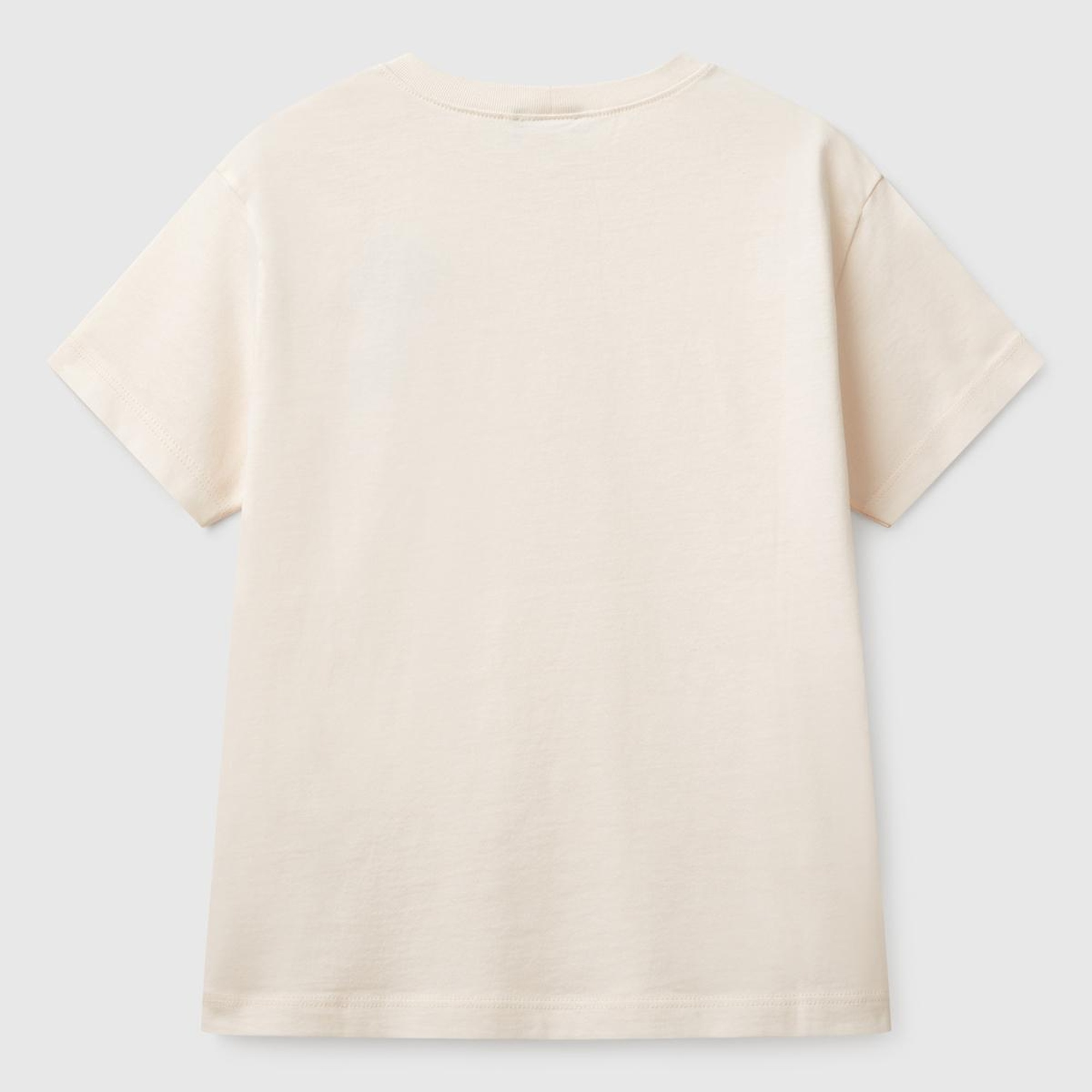 Erkek Çocuk Ekru Benetton Logo Baskılı T-Shirt