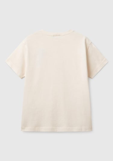  Erkek Çocuk Ekru Benetton Logo Baskılı T-Shirt