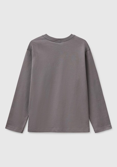  Erkek Çocuk Antrasit Benetton Logo Baskılı Uzun Kollu T-Shirt