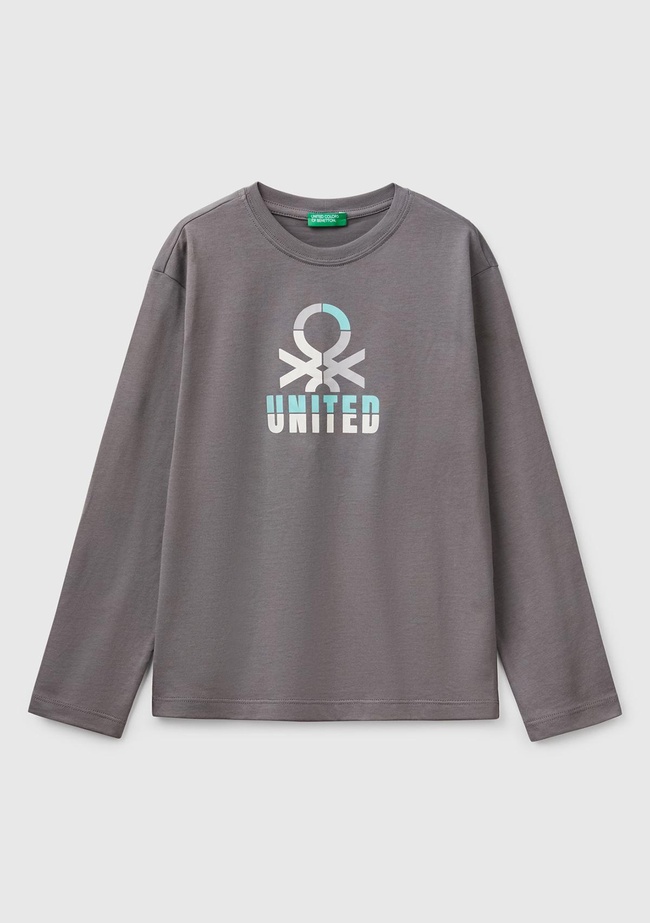  Erkek Çocuk Antrasit Benetton Logo Baskılı Uzun Kollu T-Shirt
