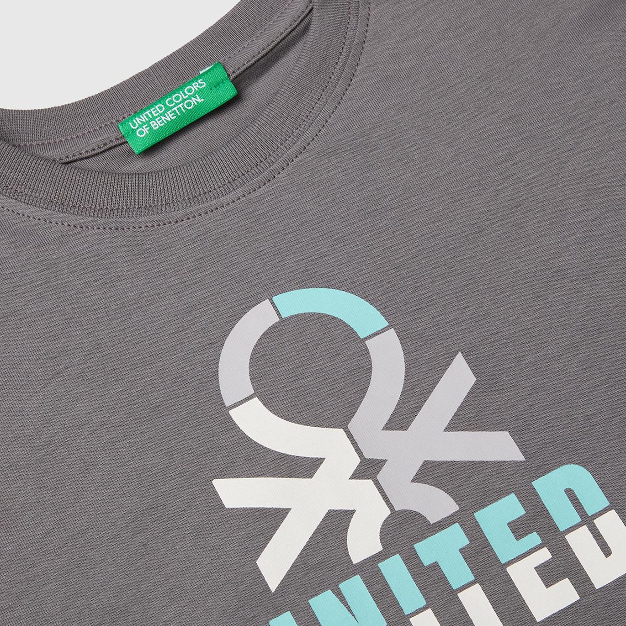 Erkek Çocuk Antrasit Benetton Logo Baskılı Uzun Kollu T-Shirt