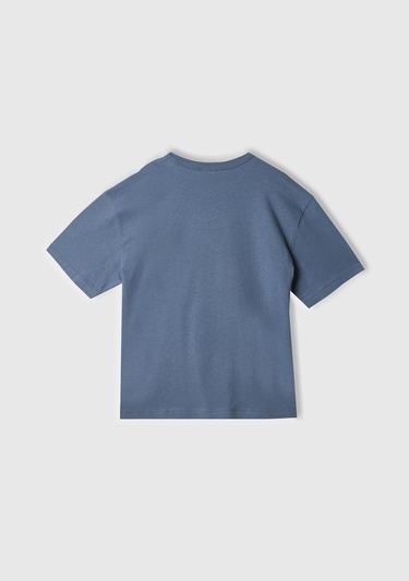  Erkek Çocuk Havacı Mavi Logo Baskı Detaylı Oversize T-Shirt