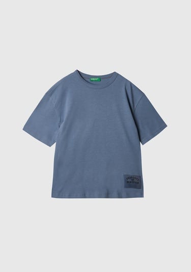  Erkek Çocuk Havacı Mavi Logo Baskı Detaylı Oversize T-Shirt