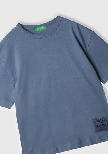  Erkek Çocuk Havacı Mavi Logo Baskı Detaylı Oversize T-Shirt