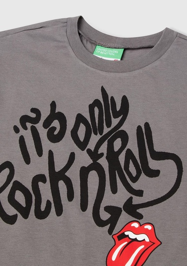  Erkek Çocuk Antrasit Rolling Stones Baskılı Logo Etiketli T-Shirt