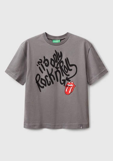  Erkek Çocuk Antrasit Rolling Stones Baskılı Logo Etiketli T-Shirt