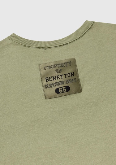  Erkek Çocuk Haki Logo Baskı Detaylı Oversize T-Shirt