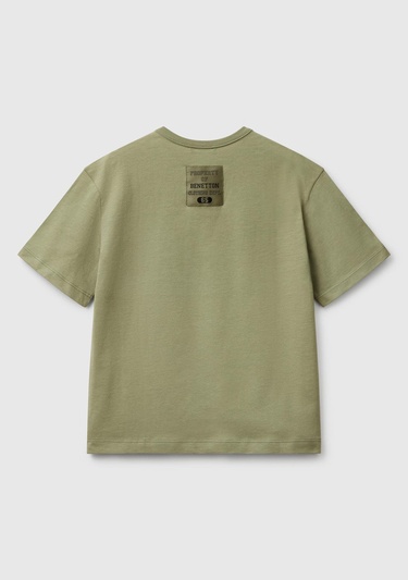  Erkek Çocuk Haki Logo Baskı Detaylı Oversize T-Shirt