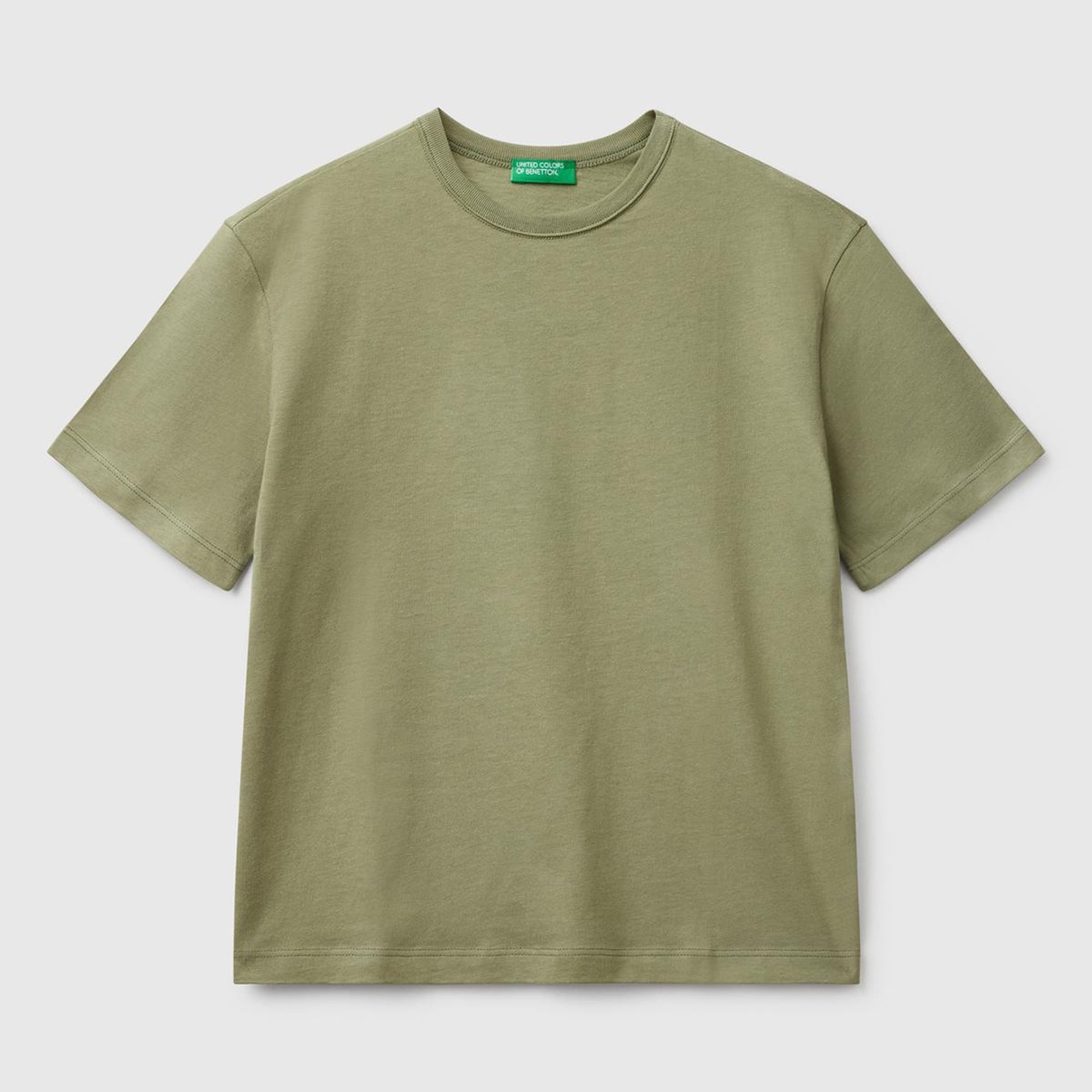 Erkek Çocuk Haki Logo Baskı Detaylı Oversize T-Shirt