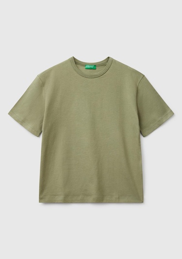  Erkek Çocuk Haki Logo Baskı Detaylı Oversize T-Shirt