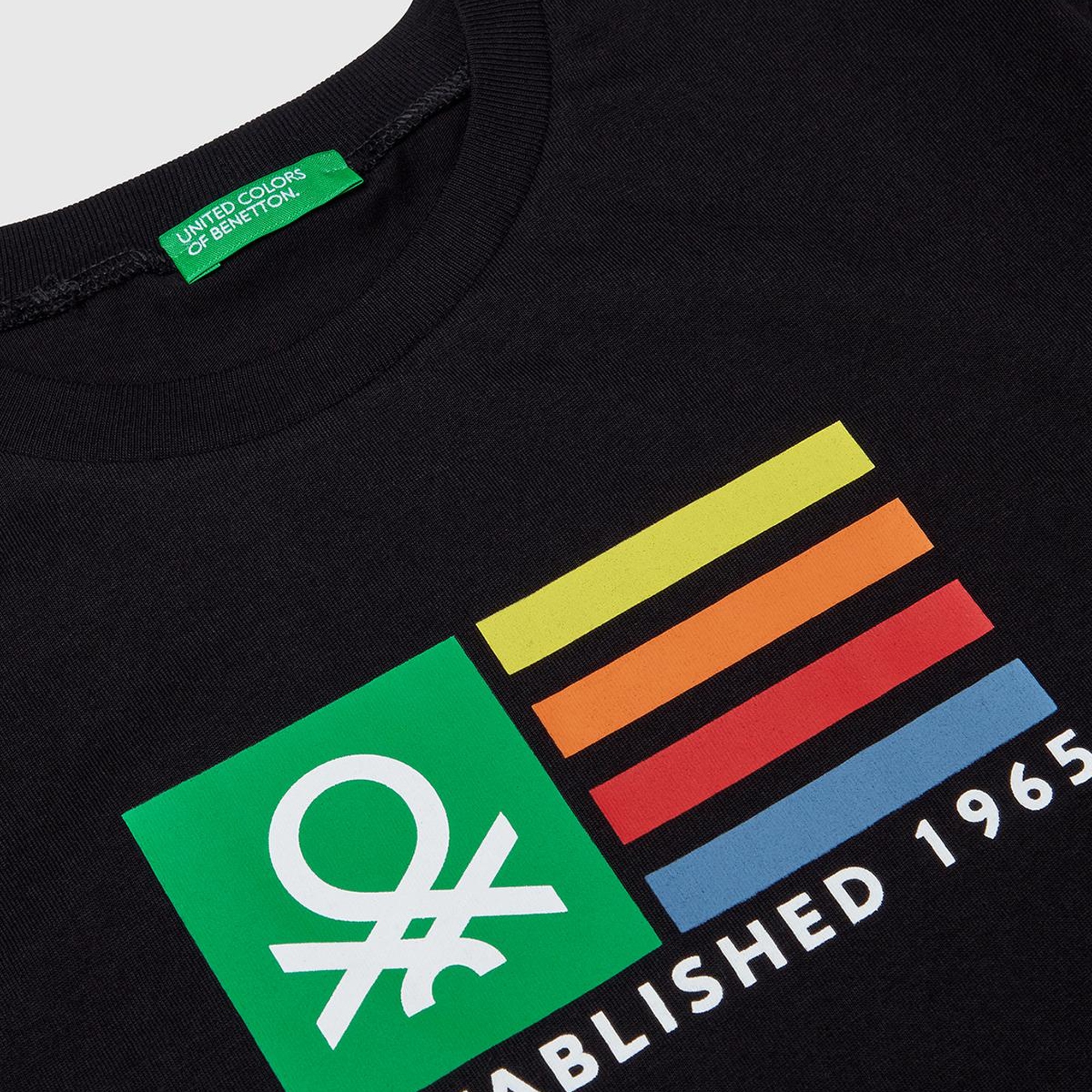Erkek Çocuk Siyah Benetton Logo Baskılı T-Shirt