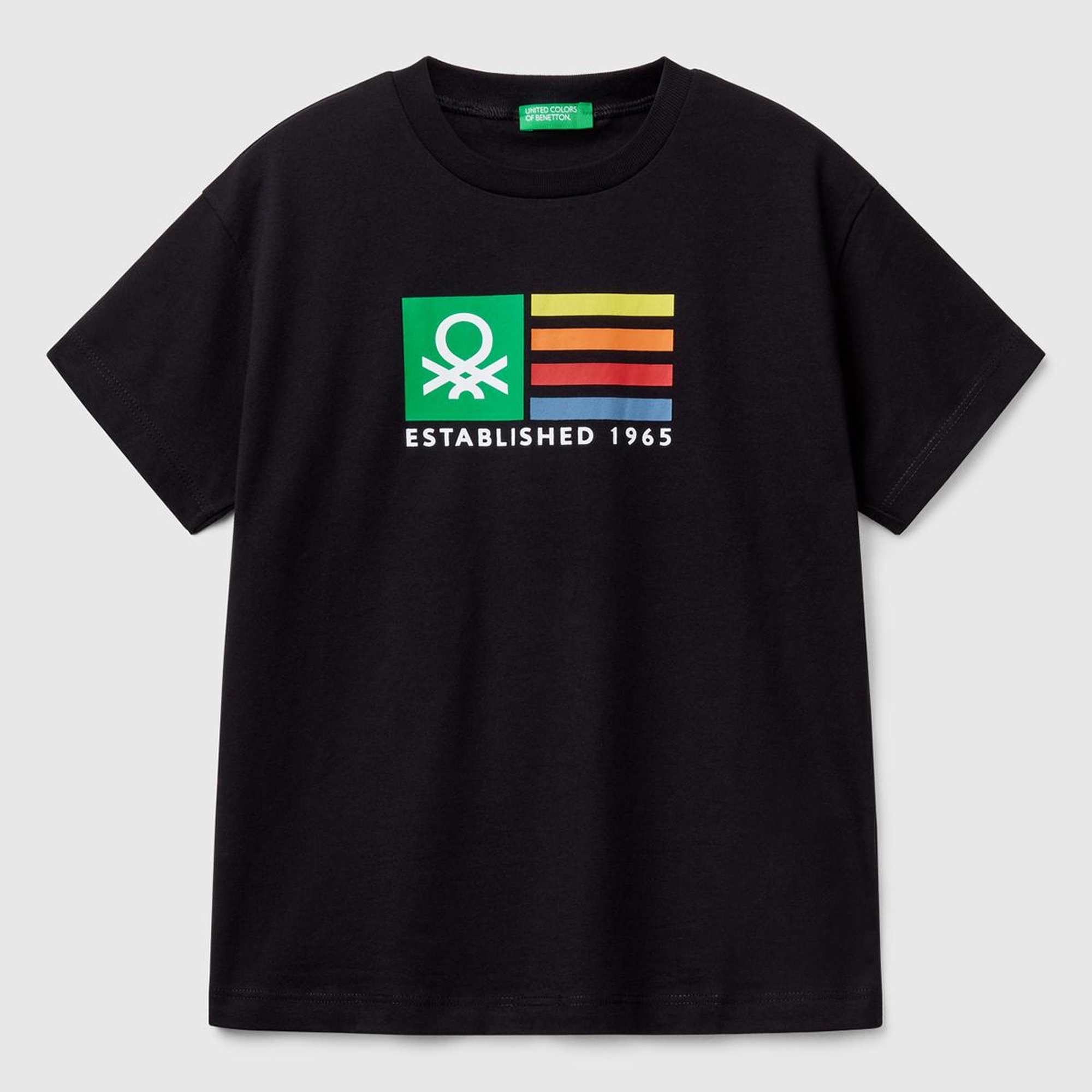 Erkek Çocuk Siyah Benetton Logo Baskılı T-Shirt