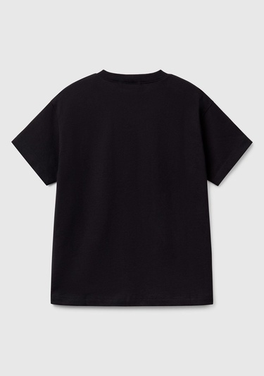  Erkek Çocuk Siyah Benetton Logo Baskılı T-Shirt
