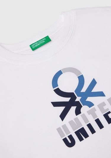  Erkek Çocuk Beyaz Benetton Logo Baskılı Uzun Kollu T-Shirt