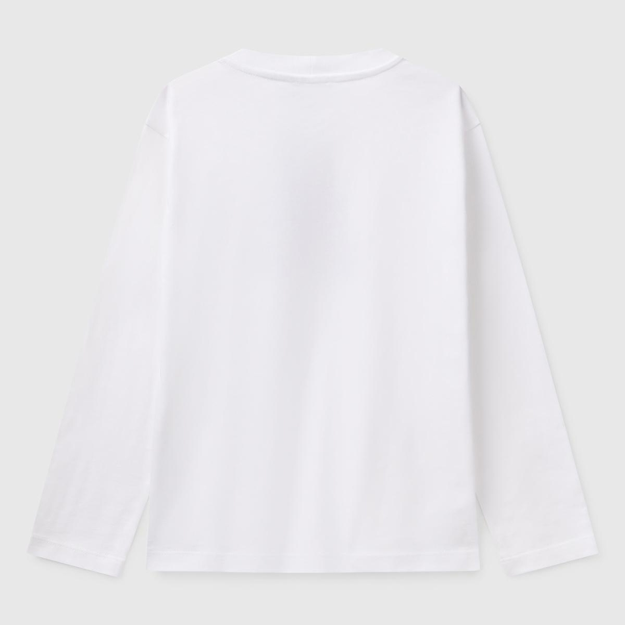 Erkek Çocuk Beyaz Benetton Logo Baskılı Uzun Kollu T-Shirt