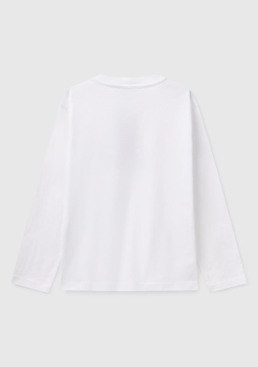  Erkek Çocuk Beyaz Benetton Logo Baskılı Uzun Kollu T-Shirt