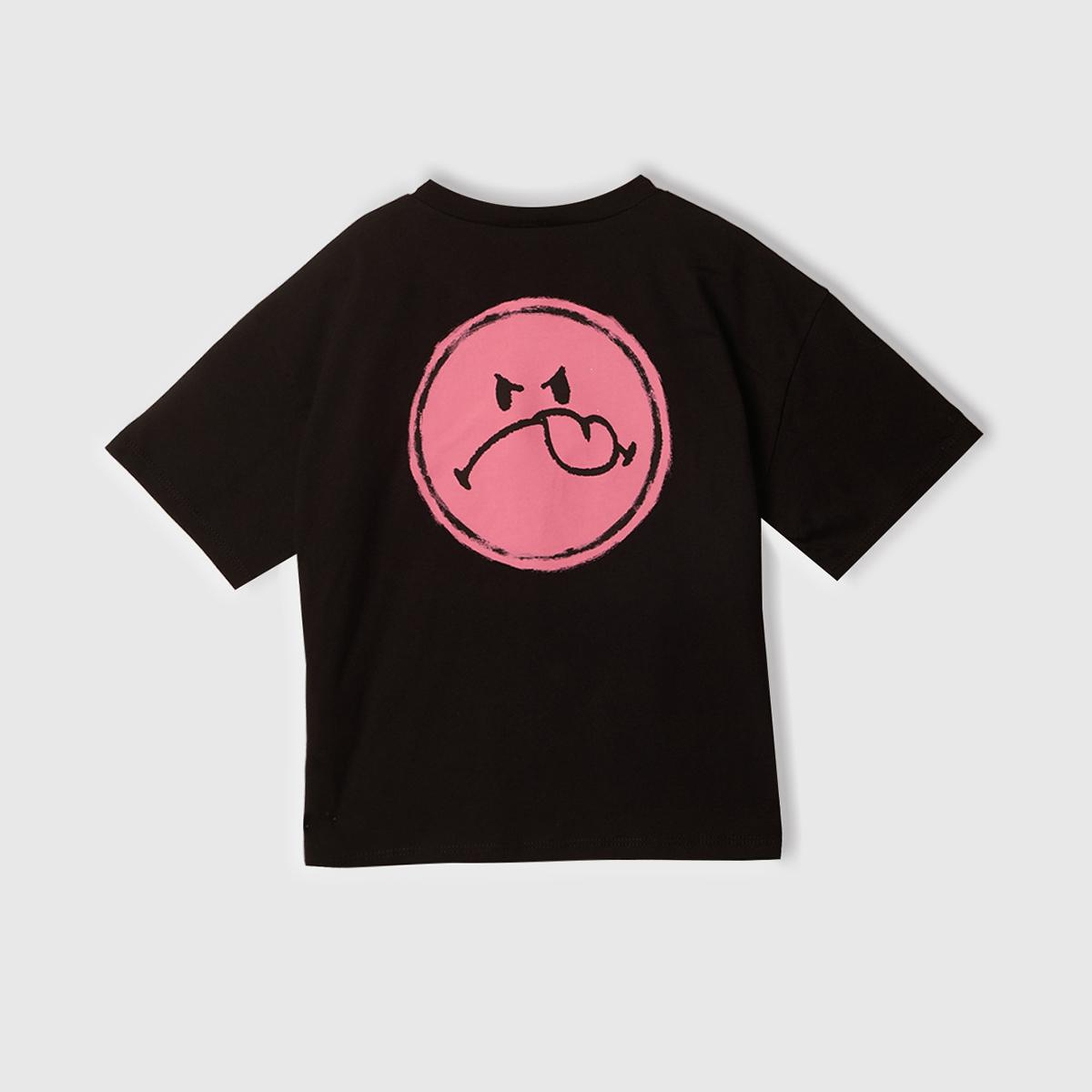 Kız Çocuk Siyah Smiley World Baskılı Logo Etiketli T-Shirt