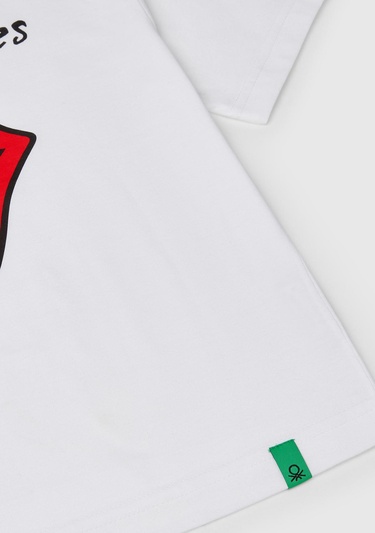  Erkek Çocuk Beyaz Rolling Stones Baskılı Logo Etiketli T-Shirt