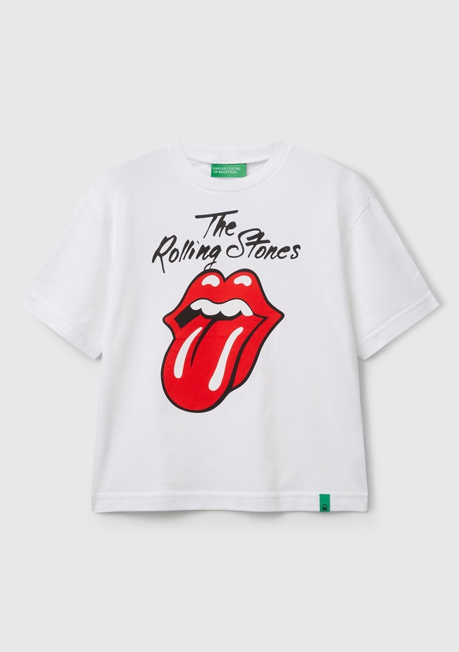  Erkek Çocuk Beyaz Rolling Stones Baskılı Logo Etiketli T-Shirt