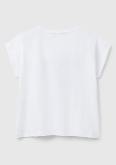  Kız Çocuk Beyaz Parlak Baskılı Düşük Omuz T-Shirt