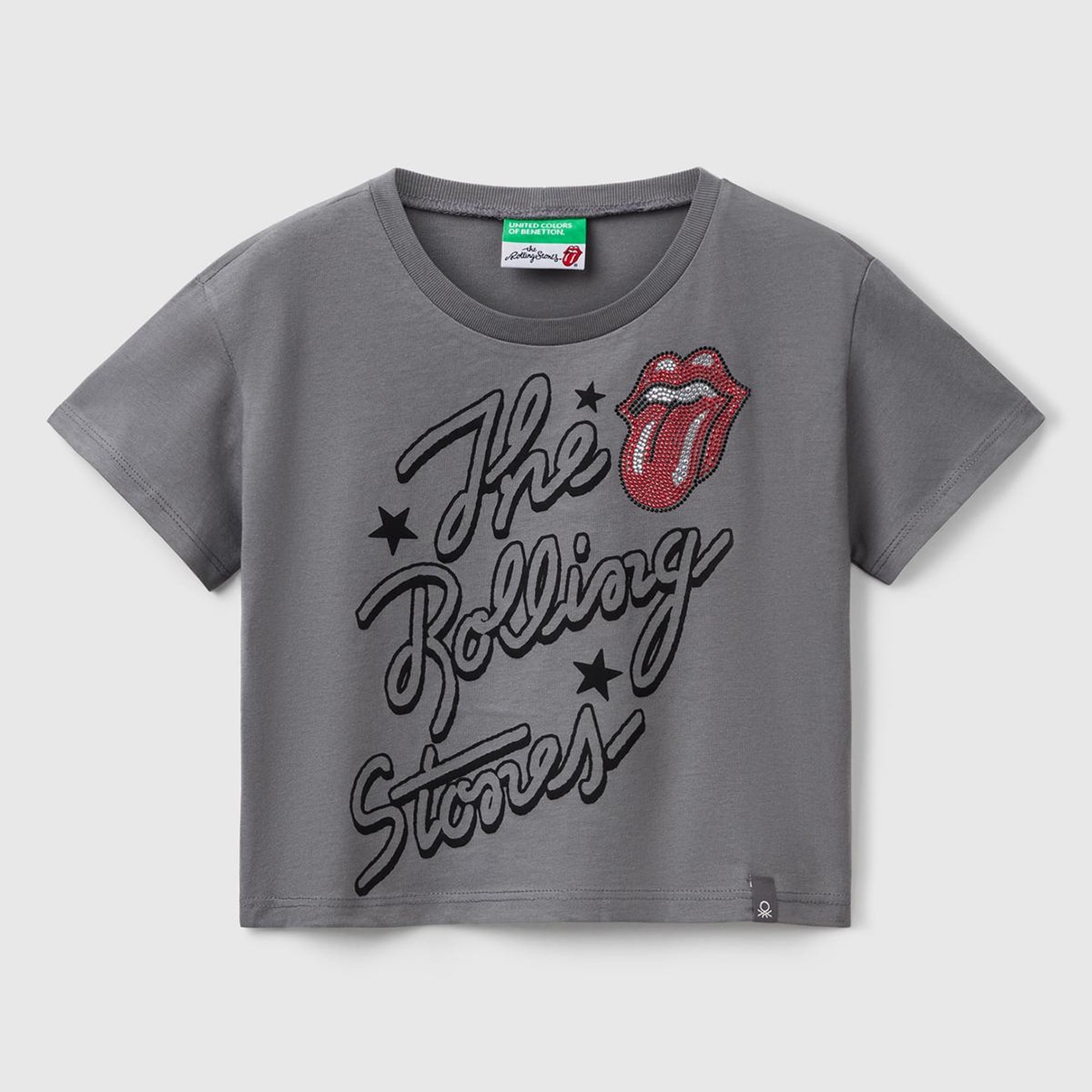 Kız Çocuk Antrasit Rolling Stones Baskılı Logo Etiketli T-Shirt