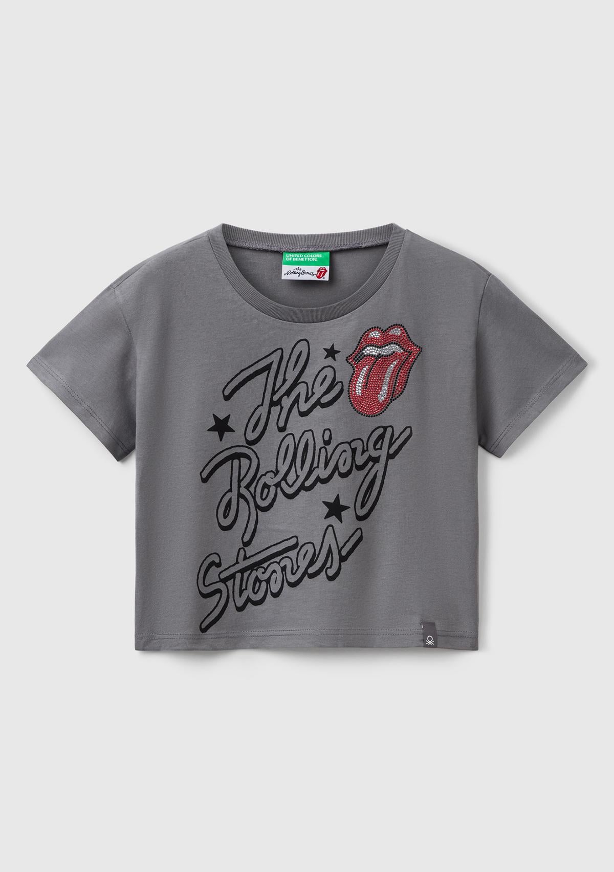  Kız Çocuk Antrasit Rolling Stones Baskılı Logo Etiketli T-Shirt